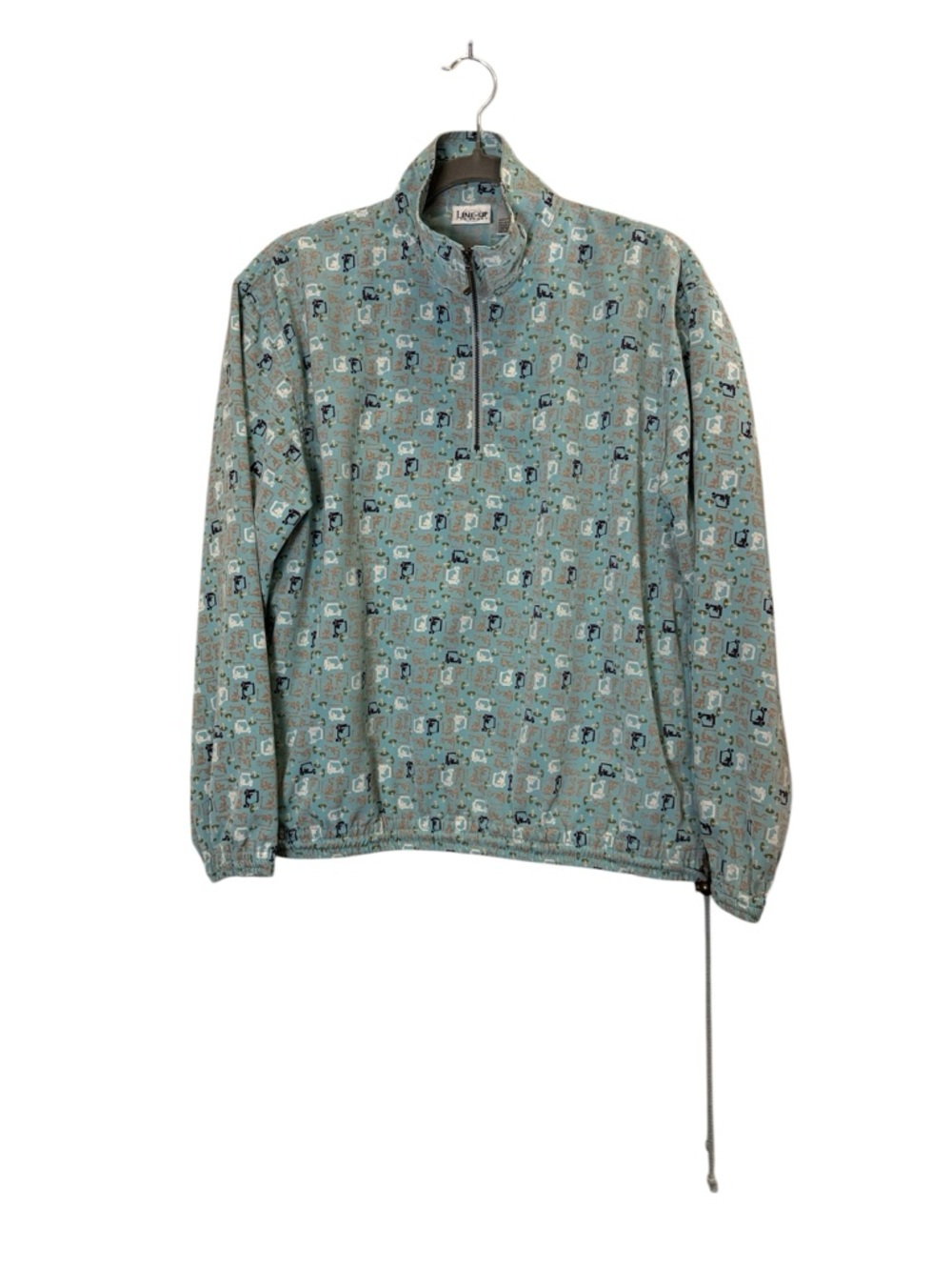 LINE-UP For Sport Teal Novelty Golf Cart Printed Pull Over 1/4 Zip Sz S
